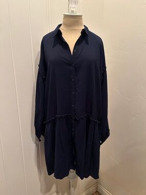 Free People Women Navy Blue Drop-waist Shirtdress